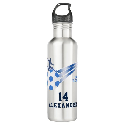 Jongen Teen Sports Voetbal Blue Name Persoonlijk Waterfles (Voorkant)