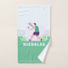 Jongen Tennis Player Silhouette Green Grass Kinder Handdoek