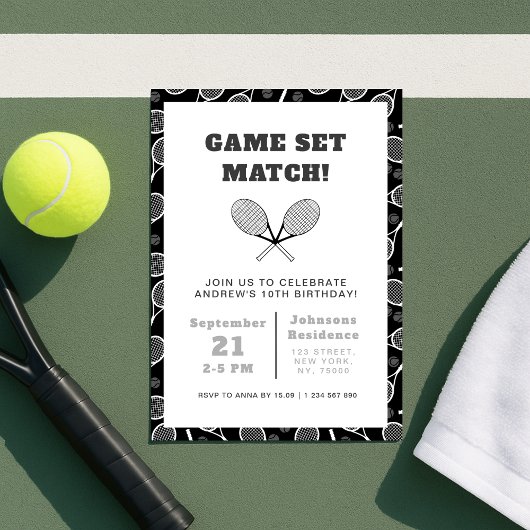 Jongen Tennis Verjaardag Party Rackets Uitnodiging