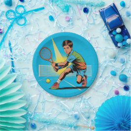 Jongen Tennis Verjaardagsfeest Papieren Bordje