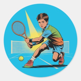 Jongen Tennis Verjaardagsfeest Ronde Sticker
