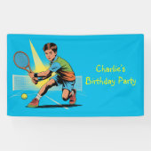 Jongen Tennis Verjaardagsfeest Spandoek (Horizontaal)