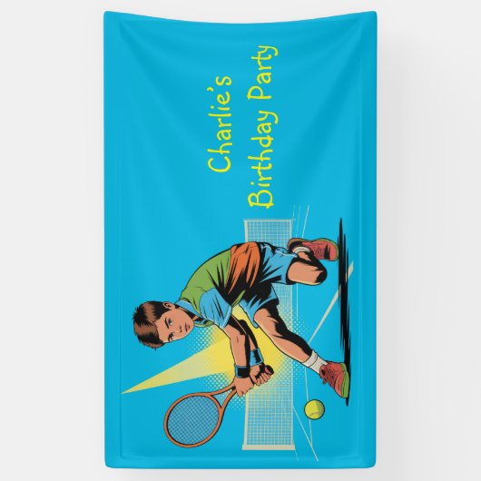 Jongen Tennis Verjaardagsfeest Spandoek (Verticaal)