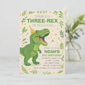 Jongen Three-Rex Dinosaur Verjaardag Kaart (Staand voorkant)