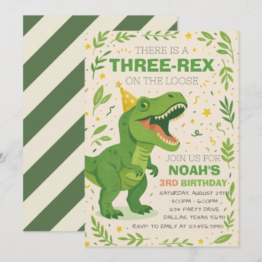Jongen Three-Rex Dinosaur Verjaardag Kaart (Voorkant / Achterkant)