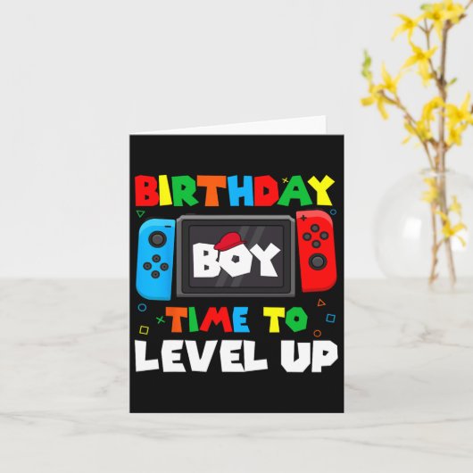 Jongen Tijd Naar Level Up Video Game Verjaardag Ga Kaart (Gele Bloem)