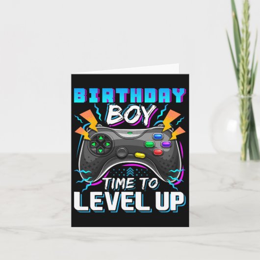 Jongen Tijd Naar Level Up Video Game Verjaardag Ga Kaart (Voorkant)