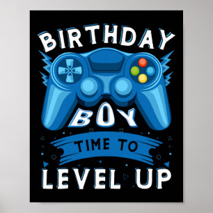 Jongen Tijd Naar Level Up Video Game Verjaardag Ga Poster