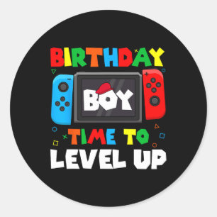 Jongen Tijd Naar Level Up Video Game Verjaardag Ga Ronde Sticker