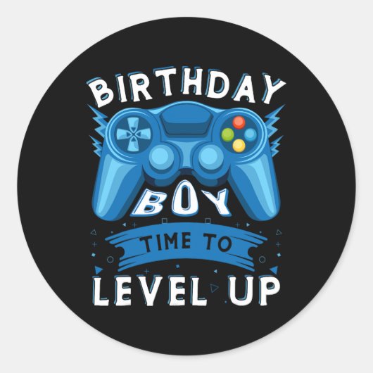 Jongen Tijd Naar Level Up Video Game Verjaardag Ga Ronde Sticker (Voorkant)
