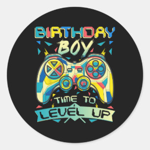 Jongen Tijd Naar Level Up Video Game Verjaardag Ga Ronde Sticker