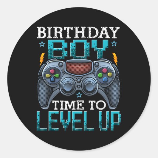 Jongen Tijd Naar Level Up Video Game Verjaardag Ga Ronde Sticker (Voorkant)