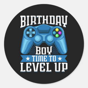 Jongen Tijd Naar Level Up Video Game Verjaardag Ga Ronde Sticker