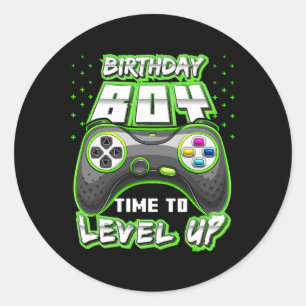 Jongen Tijd Naar Level Up Video Game Verjaardag Ga Ronde Sticker