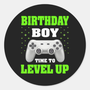 Jongen Tijd Naar Level Up Video Game Verjaardag Gi Ronde Sticker