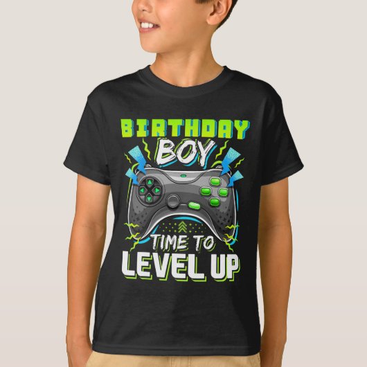 Jongen Tijd Naar Level Up Video Game Verjaardag Gi T-shirt (Voorkant)