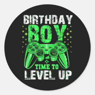 Jongen Tijd Naar Level Up Video Game Verjaardag Jo Ronde Sticker