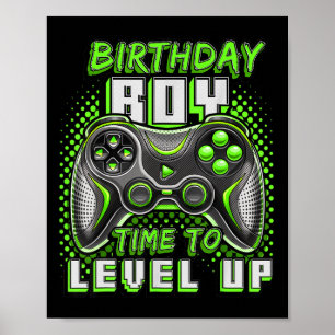 Jongen Tijd Naar Level Up Video Game Verjaardagsfe Poster