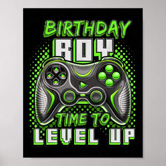 Jongen Tijd Naar Level Up Video Game Verjaardagsfe Poster (Voorkant)
