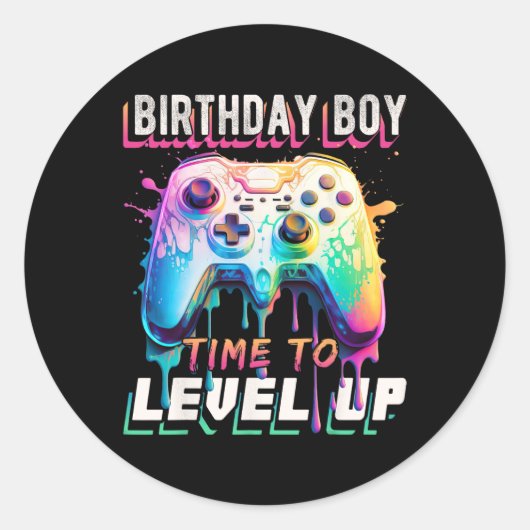 Jongen Tijd Naar Level Up Video Game Verjaardagsfe Ronde Sticker (Voorkant)