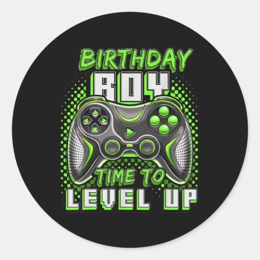 Jongen Tijd Naar Level Up Video Game Verjaardagsfe Ronde Sticker (Voorkant)