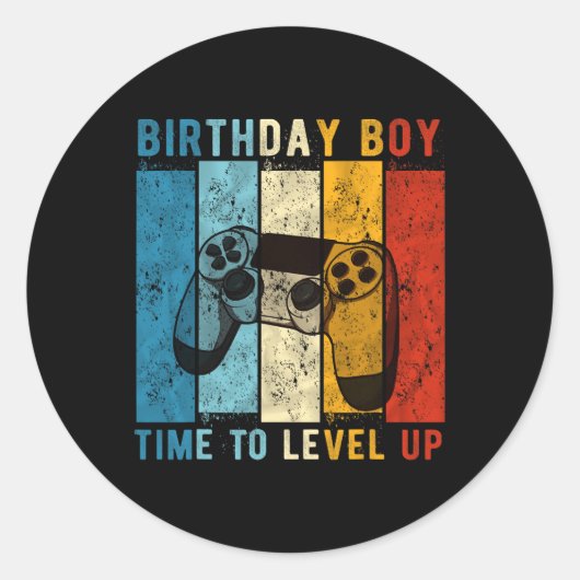 Jongen Tijd naar Level Up Videogame Verjaardagscad Ronde Sticker (Voorkant)