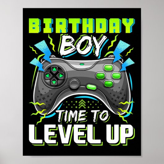 Jongen Tijd om te Level Up Videospel Verjaardagsca Poster (Voorkant)