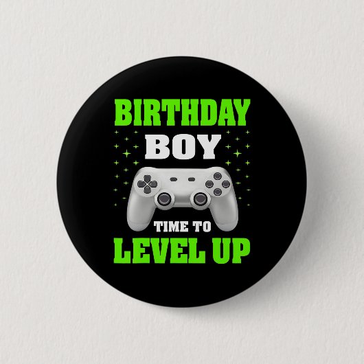 Jongen Tijd om te Level Up Videospel Verjaardagsca Ronde Button 5,7 Cm (Voorkant)