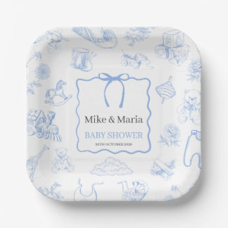 Jongen Toile De Jouy Blauwe Baby Shower Papieren Bordje