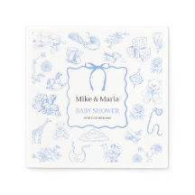 Jongen Toile De Jouy Blauwe Baby Shower