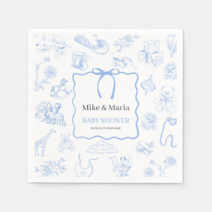 Jongen Toile De Jouy Blauwe Baby Shower Servet