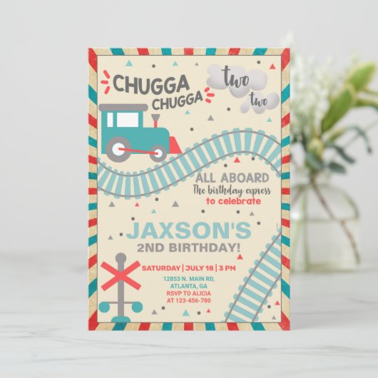 Jongen trainen 2e tweede verjaardag uitnodiging. kaart (Staand voorkant)