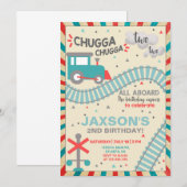 Jongen trainen 2e tweede verjaardag uitnodiging. kaart (Voorkant / Achterkant)