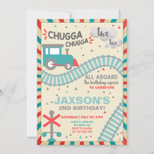 Jongen trainen 2e tweede verjaardag uitnodiging. kaart