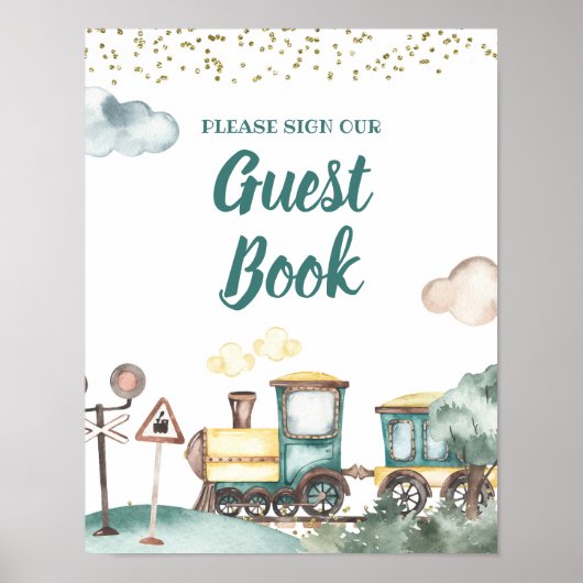 Jongen Trein Verjaardag Gast Boek teken Poster (Voorkant)