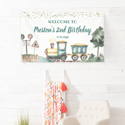Jongen Trein Verjaardag Grote Banner
