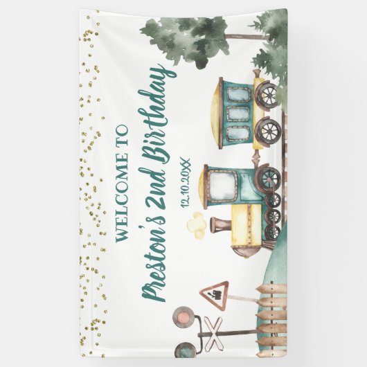 Jongen Trein Verjaardag Grote Banner (Verticaal)