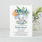 Jongen! Tropisch Baby olifant Baby shower Kaart (Staand voorkant)