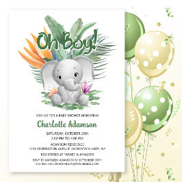 Jongen! Tropisch grijs Baby olifant Baby shower Kaart