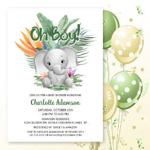 Jongen! Tropisch grijs Baby olifant Baby shower Kaart