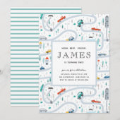 Jongen Trucks and Cars City Second Birthday Party Kaart (Voorkant / Achterkant)