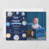 Jongen Twee De Maan Ruimte Verjaardag Foto Kaart (Voorkant)