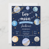 Jongen Twee De Maan Ruimte Verjaardag Kaart (Voorkant)