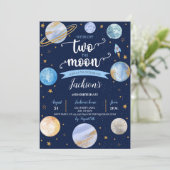 Jongen Twee De Maan Ruimte Verjaardag Kaart (Staand voorkant)