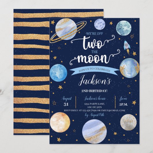 Jongen Twee De Maan Ruimte Verjaardag Kaart (Voorkant / Achterkant)