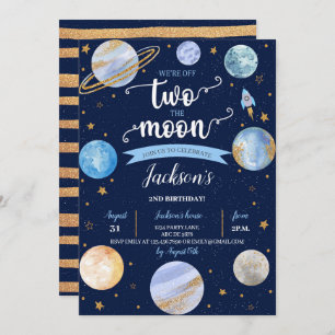 Jongen Twee De Maan Ruimte Verjaardag Kaart