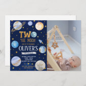 Jongen Twee De Maan Verjaardag Foto Kaart (Voorkant / Achterkant)