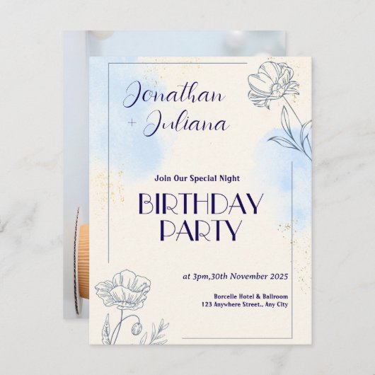 Jongen tweeling 1e verjaardag uitnodigingen (Voorkant / Achterkant)