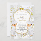 Jongen tweeling doop doopsel gouden wit kruis kaart (Voorkant)