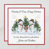 Jongen tweeling eerste tweede kerst sneeuwpop Kaar Feestdagenkaart (Voorkant / Achterkant)